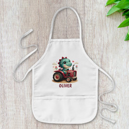 Avental Infantil Bebê Fofo Trex Dinossauro Dirigindo Trator Vermelh