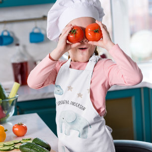 Avental Infantil Beleza Moderna Pastel Blue Elephant & Stars Kid