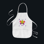 Avental Infantil Borboleta Colorida Crianças Personalizadas Apron<br><div class="desc">avental para crianças personalizadas com uma borboleta colorida com um belo fundo floral roxo. Design de bonitinho e divertido para especial para meninas. Íon monograma personalizado.</div>