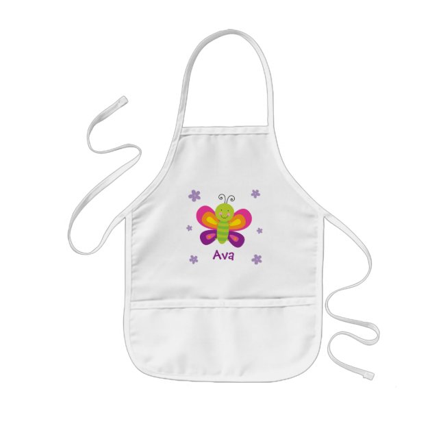 Avental Infantil Borboleta Colorida Crianças Personalizadas Apron (Frente)