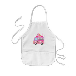 Avental Infantil Caminhão de Sorvete Rosa Roxo Doce Para Meninas