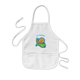 Avental Infantil Caracol bonito e feliz numa ilustração de desenho