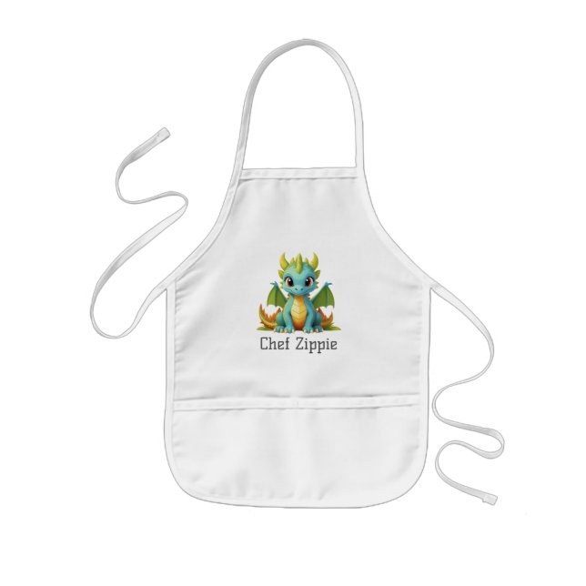 Avental Infantil Chef Zippie Green Blue Baby Dragon Kids Apron (Frente)