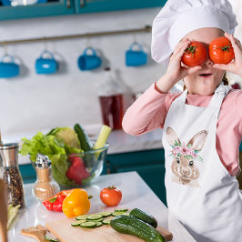 Avental Infantil Coelhinho De Aquarela Rosa De Pastel Moderno Com F
