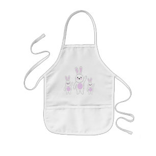 Avental Infantil Coelho. Branco e rosa.