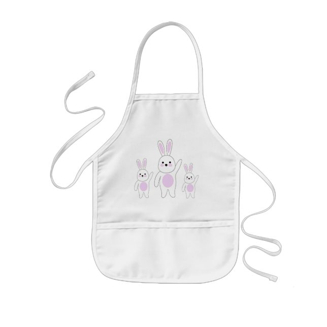 Avental Infantil Coelho. Branco e rosa. (Frente)