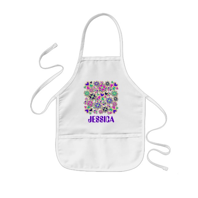 Avental Infantil CORAÇÃO E FLORES ~ Crianças Apron (Frente)