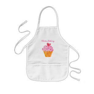 Avental Infantil Cupcake Kids NAME baking apron watercolor vintage