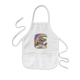 Avental Infantil Cute Baby Koala Rainbow Nome Personalizado