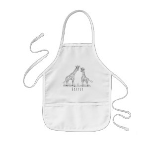 Avental Infantil Cute Unisex Doodle Girafas Safari com Nome