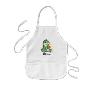 Avental Infantil  Dinosauro Verde Fofo Comendo Pizza Pizzasaurus Re