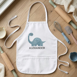 Avental Infantil Dinossauro Cinza Azul Fofo Personalizado