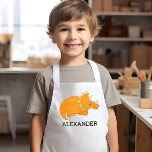 Avental Infantil Dinossauro Laranja Fofo Personalizado