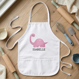 Avental Infantil Dinossauro Rosa Fofo Personalizado