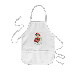 Avental Infantil Elfo de Natal com um saco de presentes