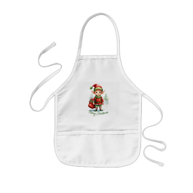 Avental Infantil Elfo de Natal com um saco de presentes (Frente)