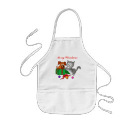 Avental Infantil Feliz Natal com Cat e Puppy
