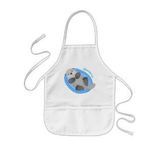 Avental Infantil Figura de desenho animado azul-lontra do mar feliz