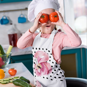 Avental Infantil Flamingo e pontos cor-de-água rosa moderna