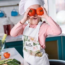 Avental Infantil Flores Cor d'Água Moderna Rosa e Nome & Alô