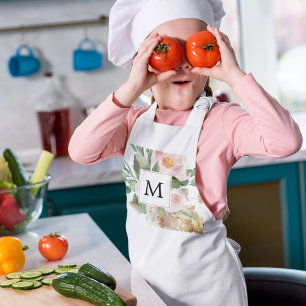 Avental Infantil Flores Rosa Cor-de-Água Moderna Monogramadas