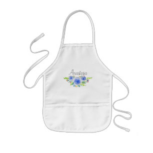 Avental Infantil Flores Vintage Blue Watercolor com nome