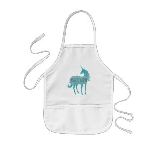 Avental Infantil Girly Glitz Aqua Turquoise Glitter Unicorn