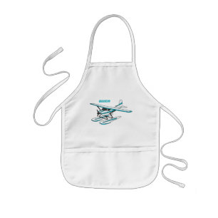 Avental Infantil Ilustração de hidroavião azul branco