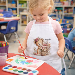Avental Infantil Ilustração de Urso de Pelúcia Fofa de Primavera