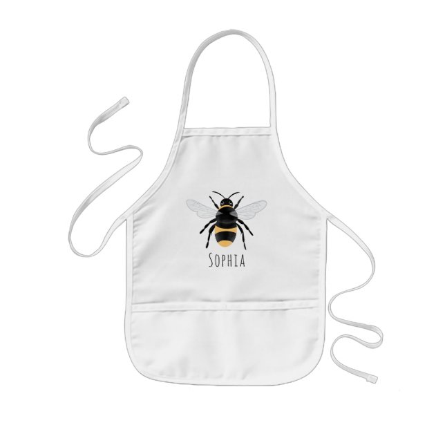 Avental Infantil Meninas Cute Bumblebee Abelhas com Nome  (Frente)