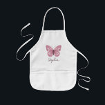 Avental Infantil Meninas Cute e Borboleta Rosa Whimsical<br><div class="desc">Este avental bonitinho e caprichoso mostra uma ilustração adorável da borboleta rosa,  com espaço para adicionar um nome em tipografia elegante. O perfeito design mágico e feminino para qualquer criança ou adulto divertido!</div>