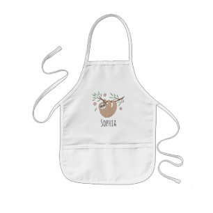 Avental Infantil Meninas Cute Sleeping Sloth Animal e Nome