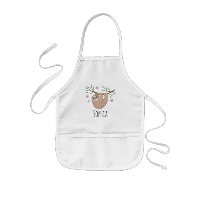 Avental Infantil Meninas Cute Sleeping Sloth Animal e Nome (Frente)