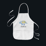 Avental Infantil Meninos Cachorro Azul Dinossauro e Nome<br><div class="desc">Este design bonito apresenta uma mão pintada de dinossauro azul e dourado,  e pode ser personalizado com o nome do seu filho. Perfeito para qualquer garoto adorável de dinossauros. Vejam a nossa loja para outros designs lindos!</div>