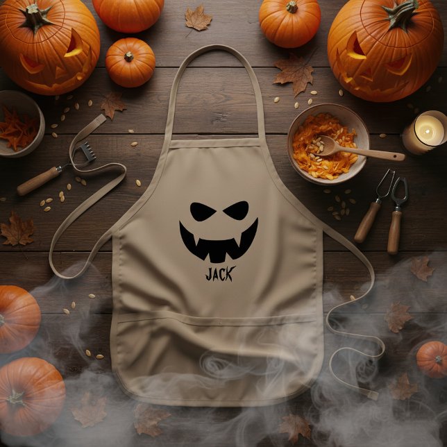 Avental Infantil Meninos Halloween Spooky Pumpkin Face Apron (Imagine your little pumpkin at the next pumpkin carving party with their own apron. Add your name!)