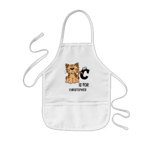 Avental Infantil Monograma personalizado C é para gatos gatinhos ga