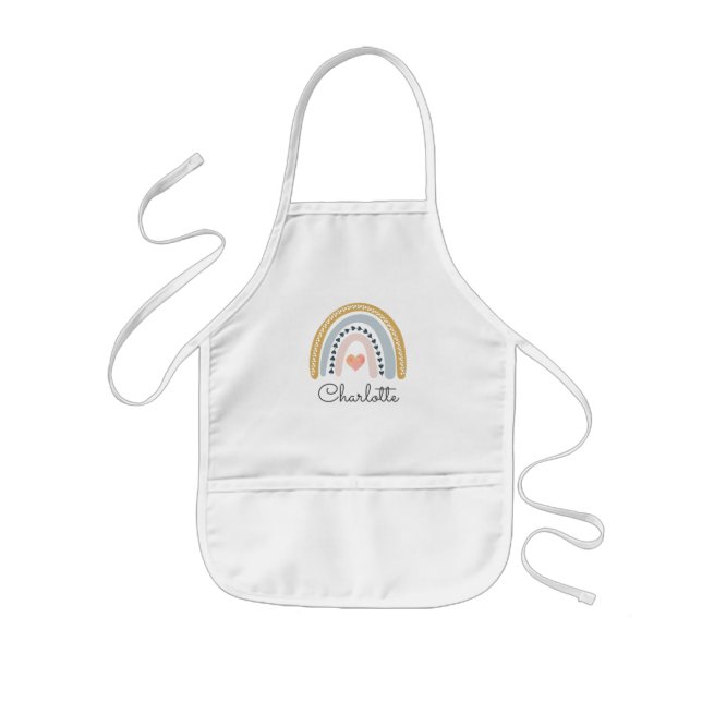 Avental Infantil Nome Personalizado do Boho Watercolor Rainbow Kid (Frente)