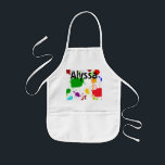 Avental Infantil Paint Splats Personalised Kid's Apron<br><div class="desc">Um design de avental brilhante e colorido para o seu artista.  Um arco-íris de tinta é modelado através do design com a habilidade de personalizar com o nome do seu filho ou o nome da escola.  Você também pode deixar vazio. Este design pode ser usado também em prótons adultos.</div>