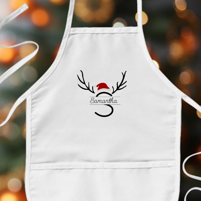 Avental Infantil Papais noeis Modernos Monograma Antler Nome Person (kids apron with Modern Antler Santa design with your monogram and name.)