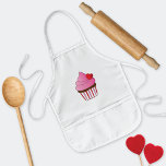 Avental Infantil Pequeno Cupcake de chocolate<br><div class="desc">Para o pequeno padeiro,  um avental infantil com um cupcake cor-de-rosa e um coração doce vermelho.</div>