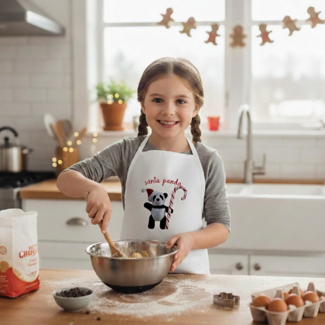 Avental Infantil Personalizado Urso Panda Natal Fo (A Christmas Panda Apron with space for your name (AI generated model shown))