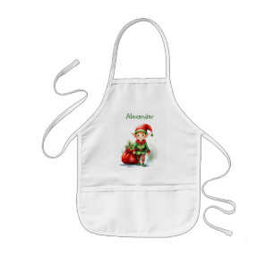 Avental Infantil Personalize o elfo de Natal do Name com o saco de