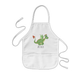 Avental Infantil Rapazes Legal e Dragões Verdes Mágicos com Nome
