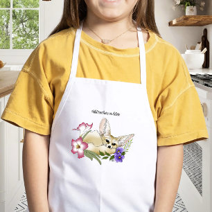 Avental Infantil Raposa Fennec Flores Rosa Roxo Fofo Botânico Azul
