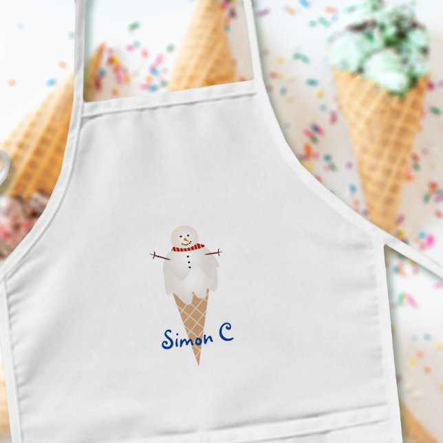 Avental Infantil Sorvete Bonito Cone Snowman Kids Apron (Do you want to eat a snowman? Just add your name)