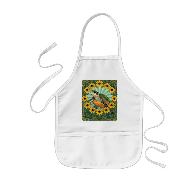 Avental Infantil Terrapin And Black Eyed Susan Flowers Art Nouveau  (Frente)