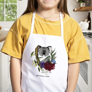 Avental Infantil Urso Coala Fofo Verde Vida Selvagem Floral Austral