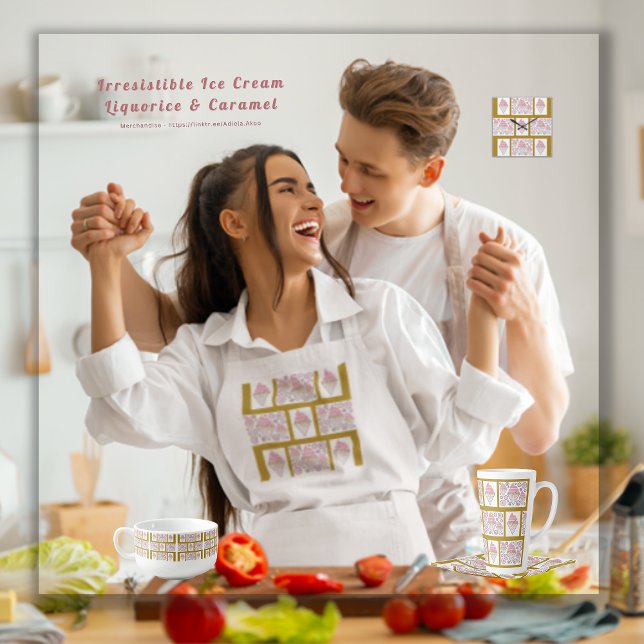 Avental Irresistível de Sorvete Alcaçuz e Caramelo (Irresistible Ice Cream Liquorice & Caramel Apron, Clock, Tray & Mugs by Poet Adiela Akoo. BUY NOW!)
