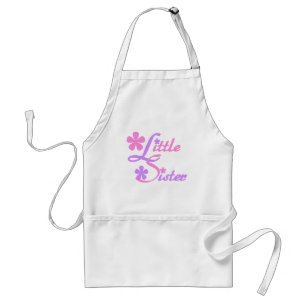 Avental Lavanda e camiseta cor-de-rosa da irmã mais nova