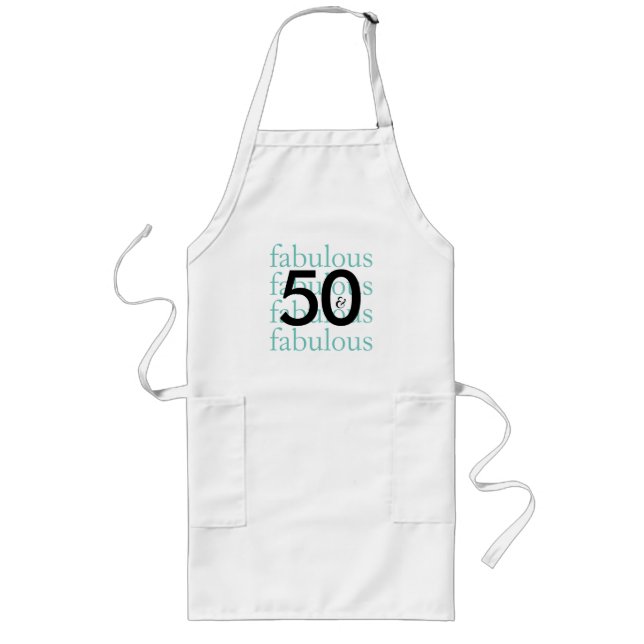 Avental Longo 50 e Fabuloso preto, branco, Teal Apron (Frente)